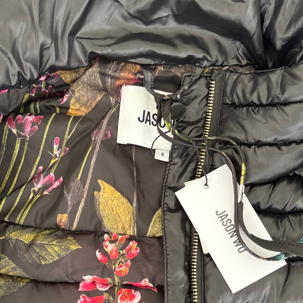 NWT Jason Wu Black Puffer Jacket with Floral Interior - Picture 6 of 11